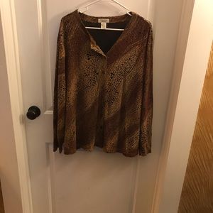 Laura Ashley Woman Multicolored Button Blouse ~ Black, Brown, Tan ~ Size 1X